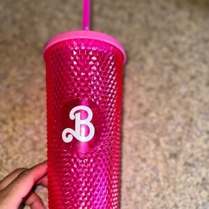 Pink Studded Tumbler with Straw
